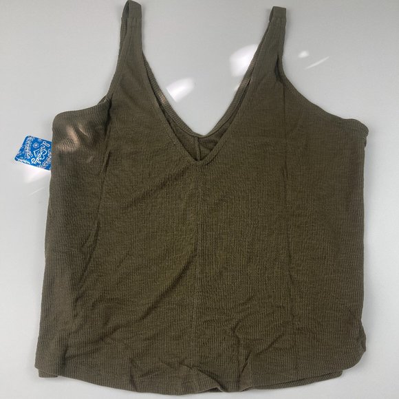 Free People Dani V-Neck Tank Top Army Green Color XS - Picture 2 of 4